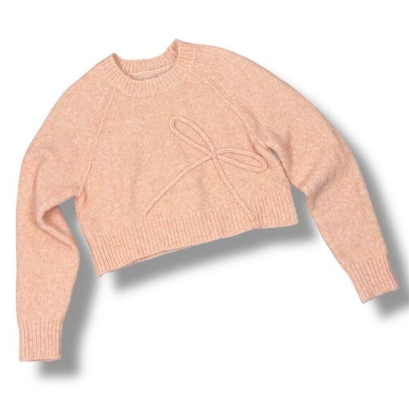 American Eagle Outfitters Cropped Bow Front Sweater Peach Small - Picture 14 of 14